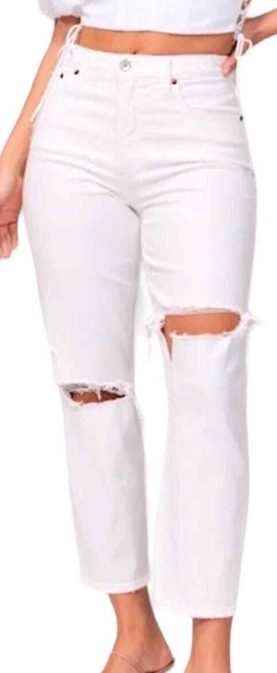 Abercrombie & Fitch Women's White Mom High rise Destroy Frayed Jeans 28 / 6R